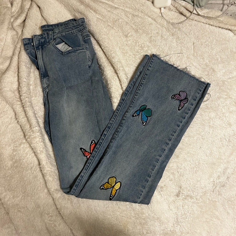 Shein butterfly flare jeans